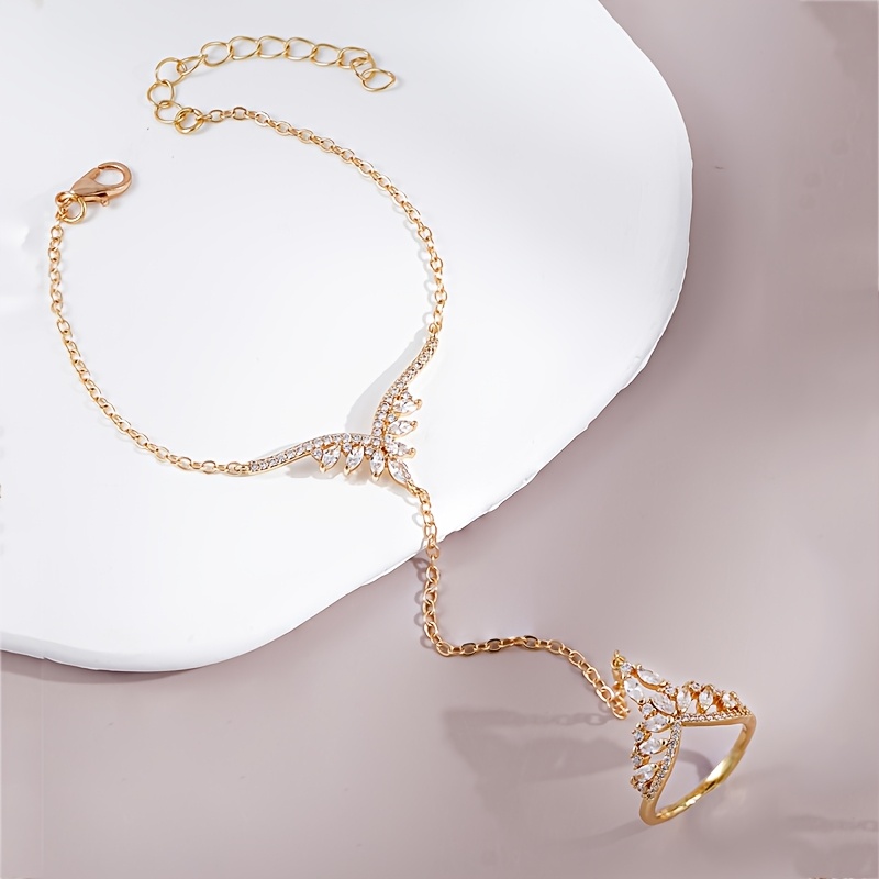 TEMU 1pc Bracelet Interconnecté Tendance, Anneau Bracelet Intégré Incrusté de Synthétique de Couronne, Convient aux de Femmes, Banquet, Fête,
