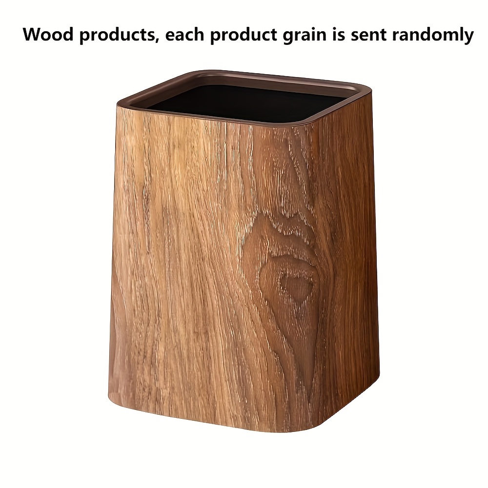 2025 new retro imitation wood grain trash can household tea table tea room living room kitchen toilet large capacity paper basket plastic bucket advanced sense square large size without cover 10