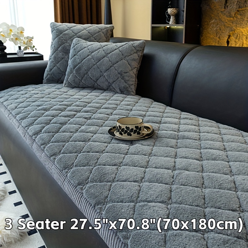 Image of 1pc Plush Thick Faux Rabbit Sofa Cover, Pet-friendly, Machine Washable, Non-slip Sofa Protector, Warm Sofa Cover Suitable For Bedroom, Office, Living Room Home Decor Sofa Cushion