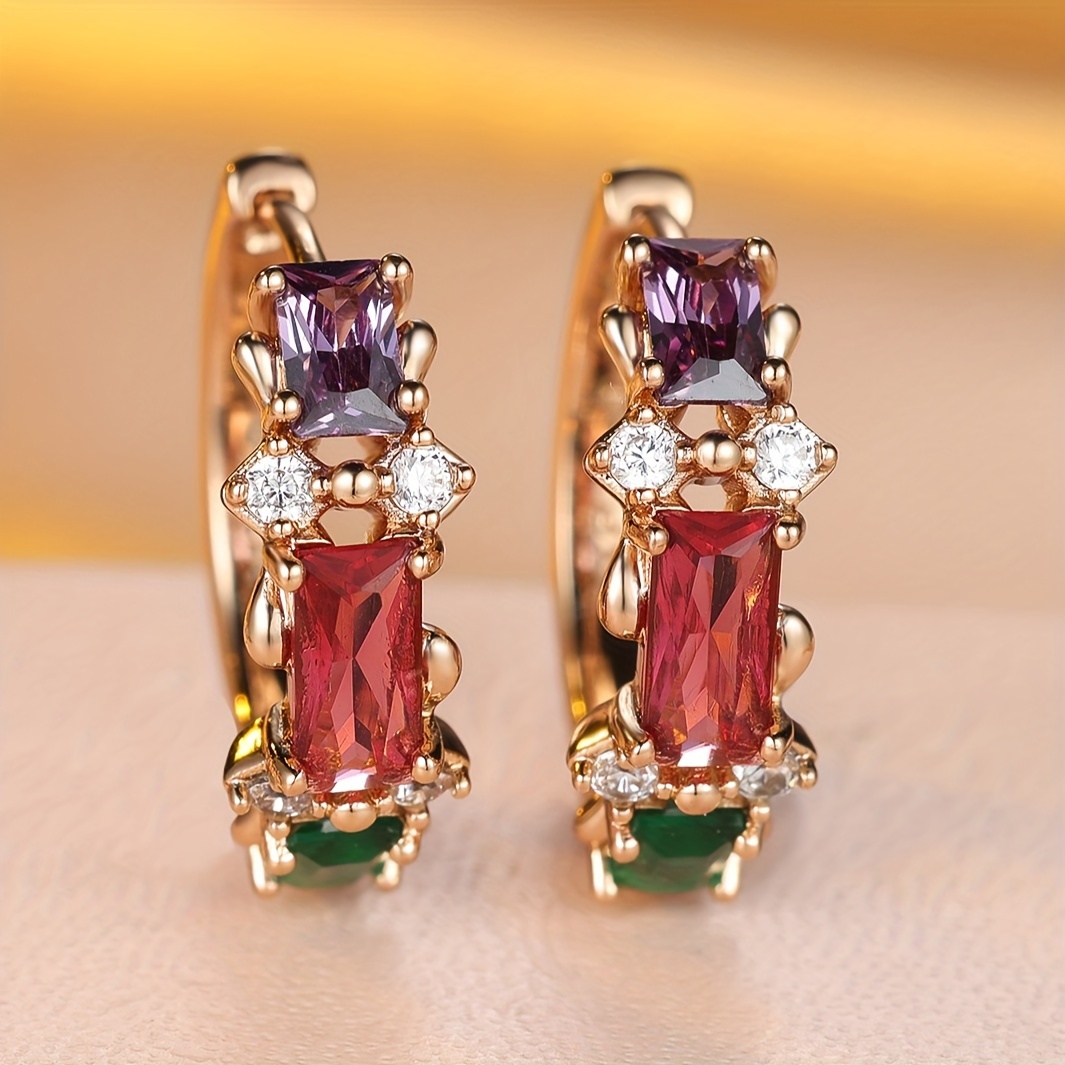 Luxury Copper Hoop Earrings with Multicolor Cubic Zirconia