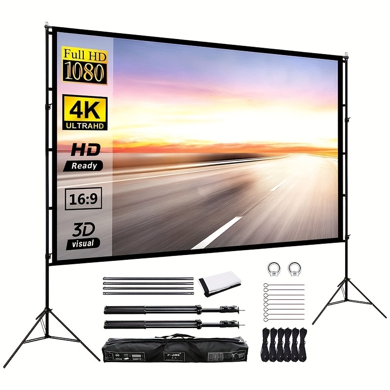 

ultra-clear 4k" 150-inch 4k Hd Projector Screen With Stand - Portable, 16:9 Rear/front Projection For Home Theater, Backyard Cinema & Travel