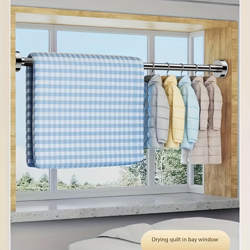 1pc modern telescopic stainless steel clothes drying rod adjustable non punch retractable hanging bar for bathroom bedroom balcony durable with multiple hanging options details 10