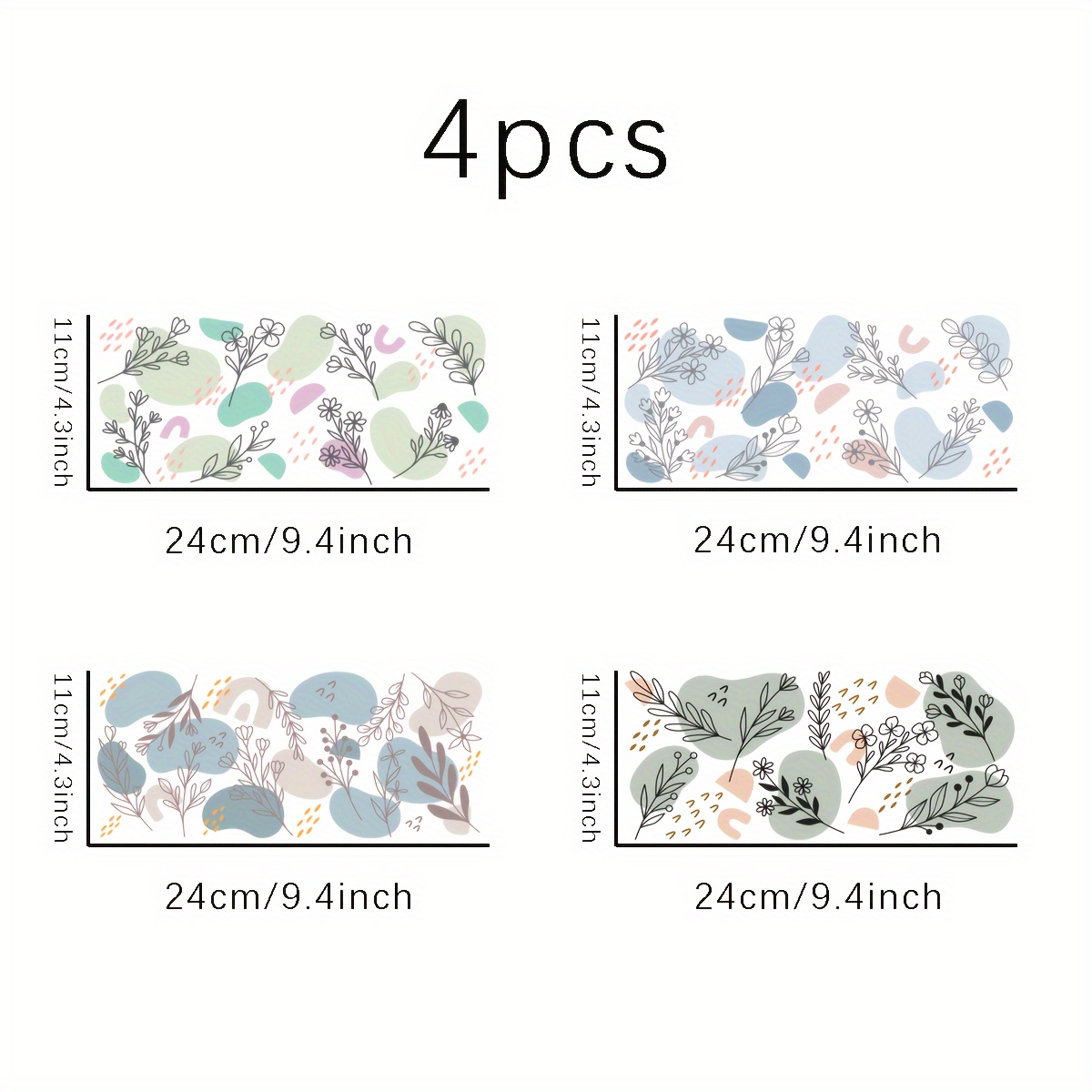 E-shop 4-teiliges Set Bohemian Wildblumen-Thema UV-Becherverpackungstransfer, Bohemian Floral, Linienblume - Bohemian Stil, Vintage Blumen-Linienkunst