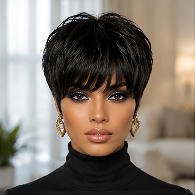 TEMU Cut Wigs Made From Brazilian Human Hair, 6-inch Short Bob Straight Layered Wigs, Women's Non-lace, Fully Machine-made, Glue-free Wigs, With