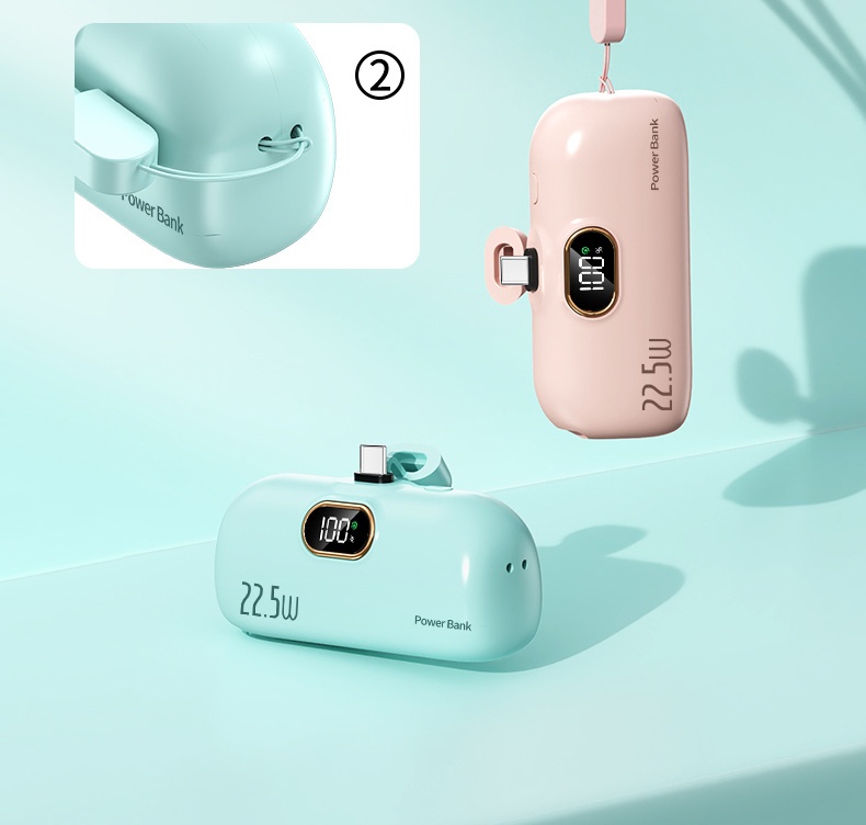 迷你便携充电宝5000毫安，带led电量显示，体积小巧容量大，22.5w超级快充，内置type-c接口，轻便易携，适用于三星/小米/ 等手机，应急备用电源, 旅行充电器,轻量化充电器,时尚移动电源,可靠的移动电源,usb-c 充电器,户外爱好者,科技爱好者 商品详情 12