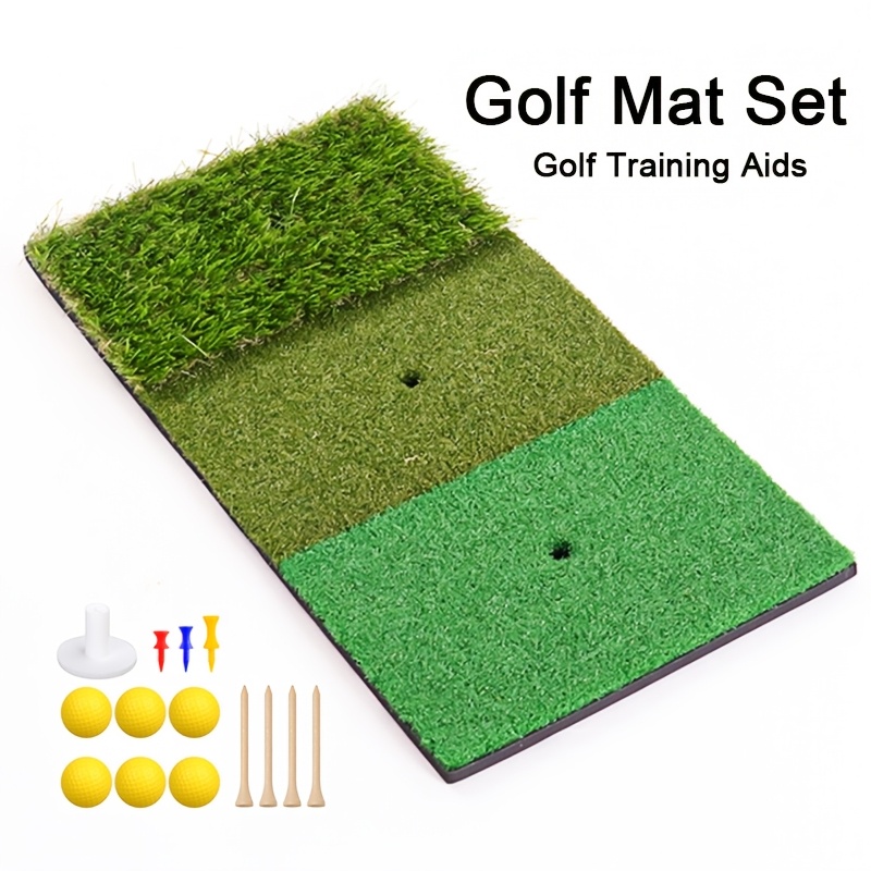 TEMU Ensemble de Tapis d'Entraînement pour Swing de Golf - *23.62 pouces Tapis de en Herbe pour Golf en Extérieur et en Intérieur avec 6 Balles de