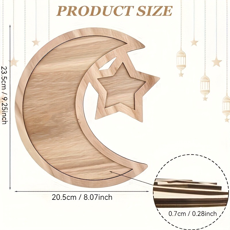 TEMU Bandeja de comida de madera estilo forma de luna y estrella, bandeja para dulces y frutas, decoración duradera para mesa de comedor, ideal para