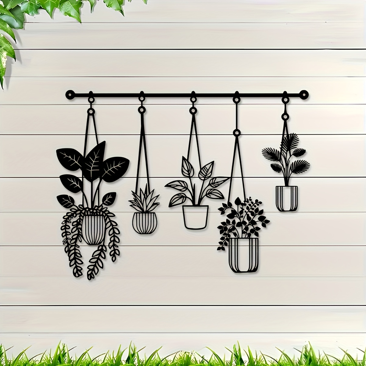 E-shop Modische Metall Wandkunst mit Hängendem Pflanzgefäß Design - Moderne Minimalistische Gartendeko für Wohnzimmer, Terrasse oder Blumenladen,