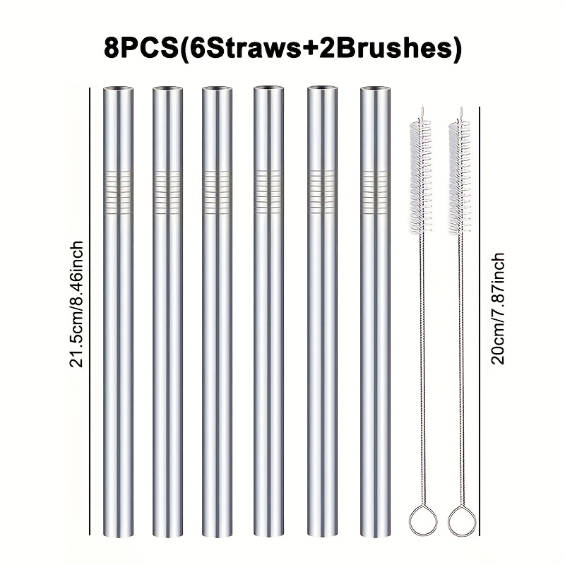 Image of 4/8pcs 304 Stainless Steel Sivery Bubble Tea Straw And Cleaning Brush, Extra Wide Metal Boba Straws, Reusable Beverage Straws For Smoothie/milkshake/ Pearl, Party Accessories, Dishwasher Safe