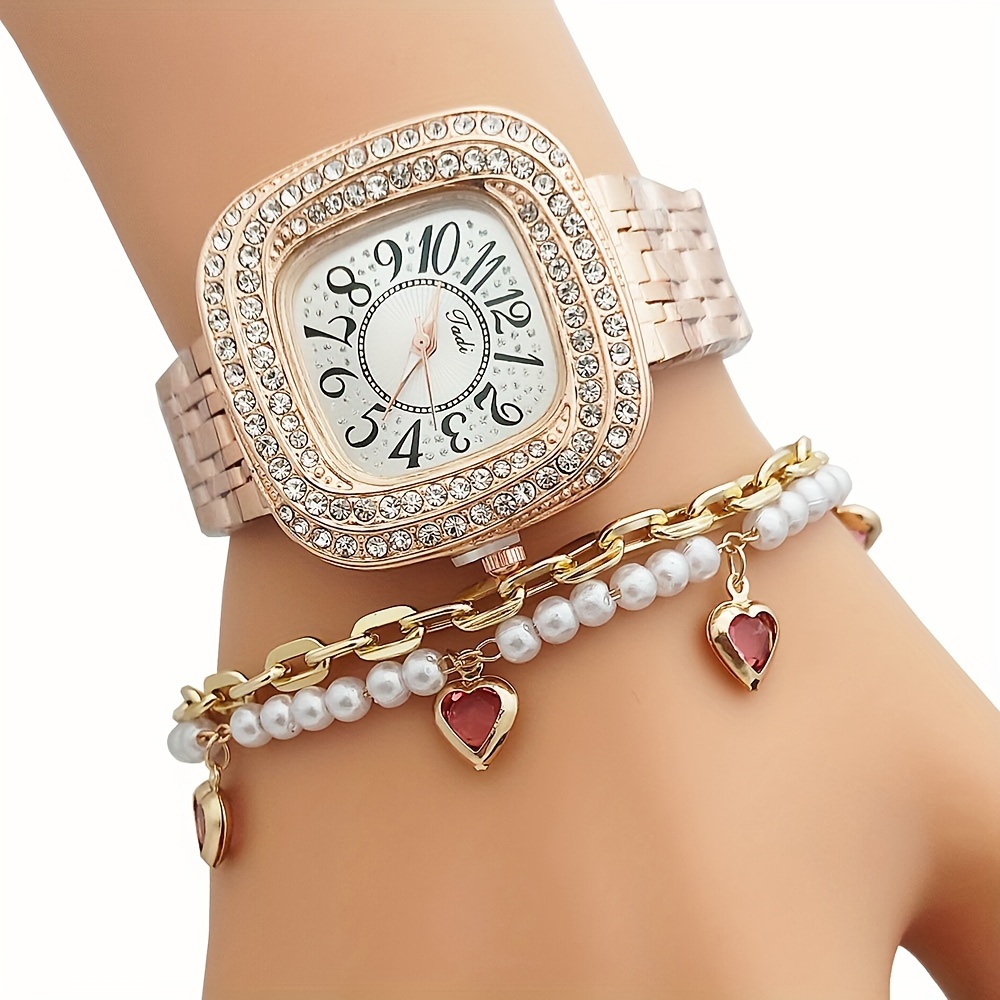Reloj de Mujer con Pulsera en Oro Acero Inoxidable 2 Piezas Relojes Para  Mujeres