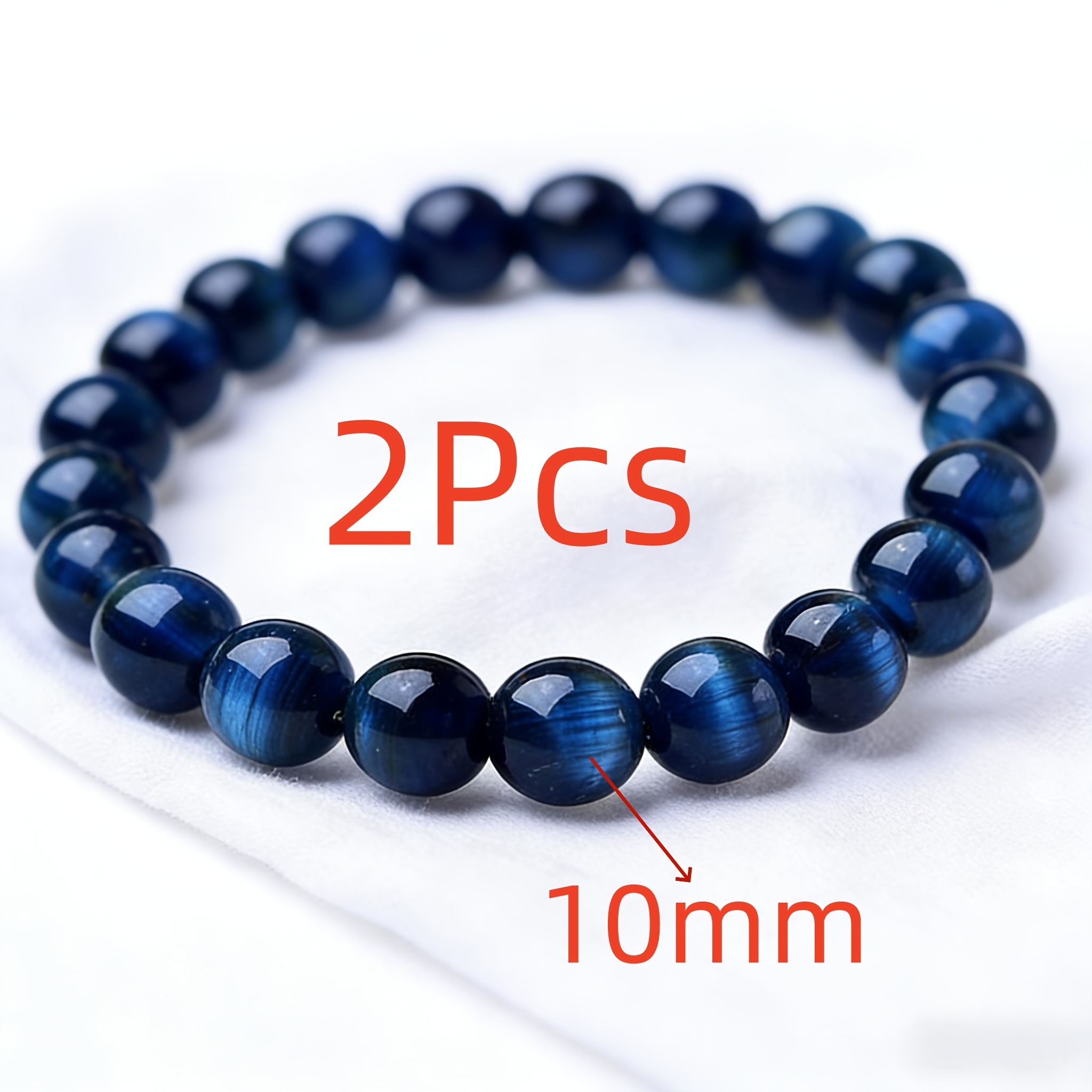 TEMU 2pcs-7pcs Pulsera de Azul Profundo, Cuentas de 10Mm 8Mm 6Mm, Adecuada para Hombres, Mujeres y, Pulsera Elástica de Cuentas, Adecuada para Usar o