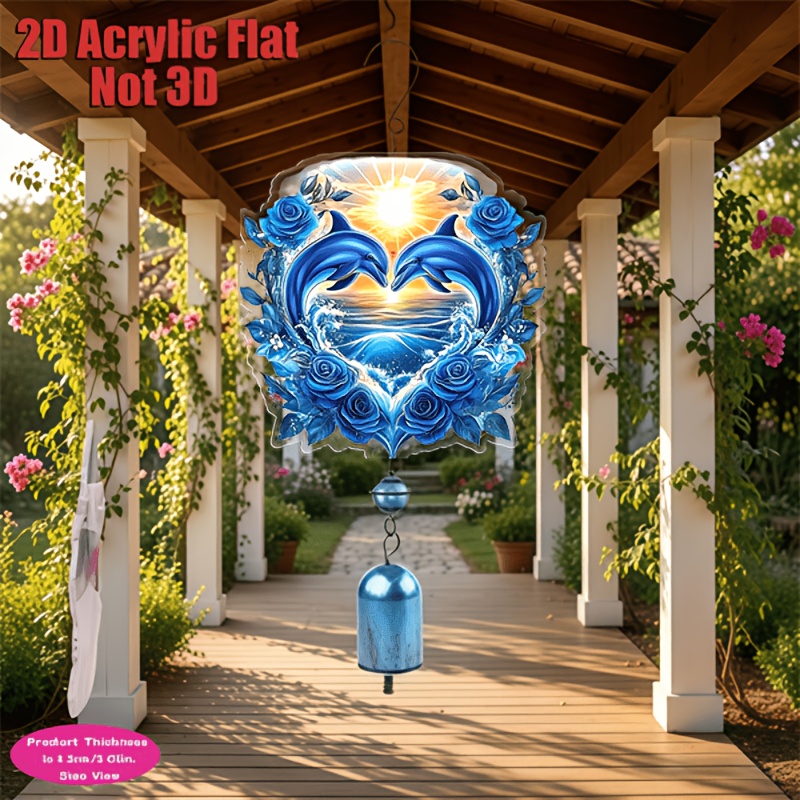 TEMU 2d Flat, Non-3d Acrylic Heart-shaped Rose Wind Chime, Hanging Sun Catcher Ornament With Metal Chain And , Bohemian Style Outdoor Garden Patio