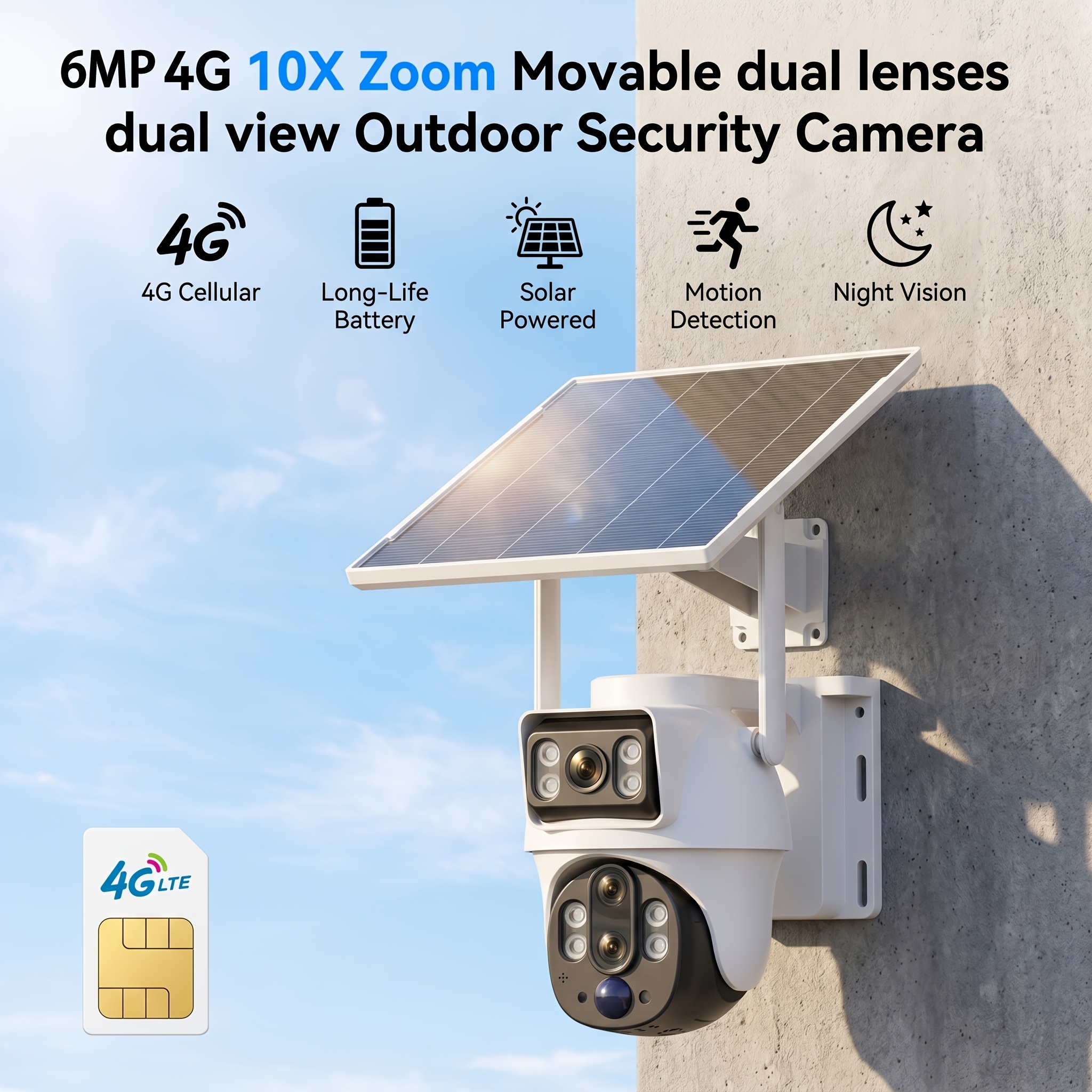 Image of Xiaovv 6mp Outdoor Wireless Security Camera: Supports 4g Lte | 10x Digital Zoom Pan-tilt Camera | 355° Horizontal Rotation And 90° Vertical Rotation, Human Tracking, Cctv Detection Area, Audio.ip65