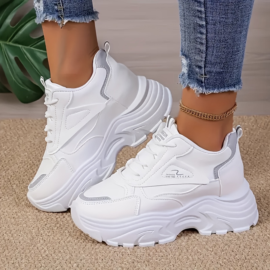 women's breathable chunky dad shoes white high top lace Temu Kuwait