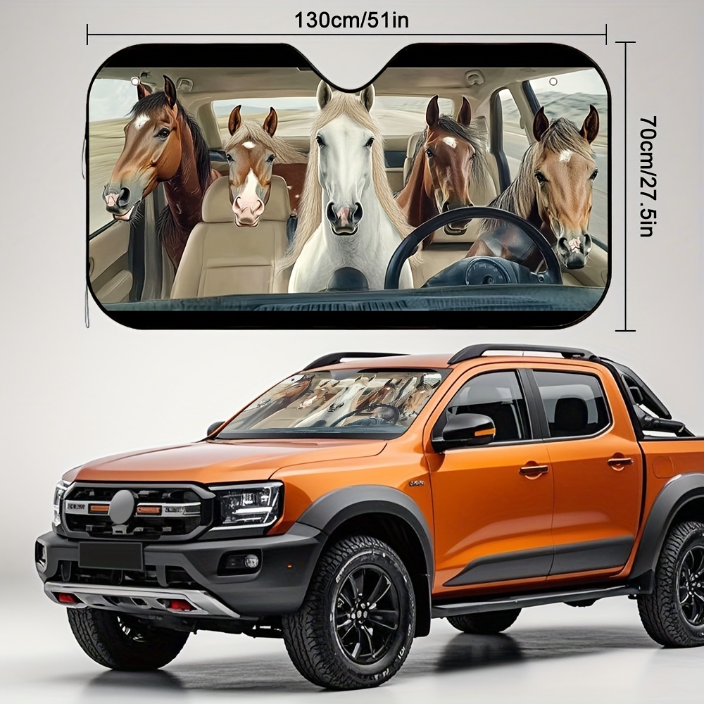 TEMU 1pc Humorous Driving Diagram Of A Carriage Car Sunshade – Keeps Your Vehicle Cool, Includes 4 Suction Cups, Foldable & , Ideal For Cars, Suvs &