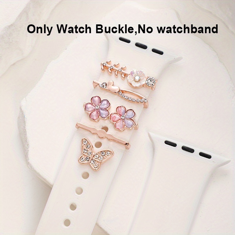 E-shop Eine stilvolle Armbanduhr mit floralen Charms, Ringösen und einer kreativen Schnalle, designt für die Apple Watch - Schmetterlingsdesign, als