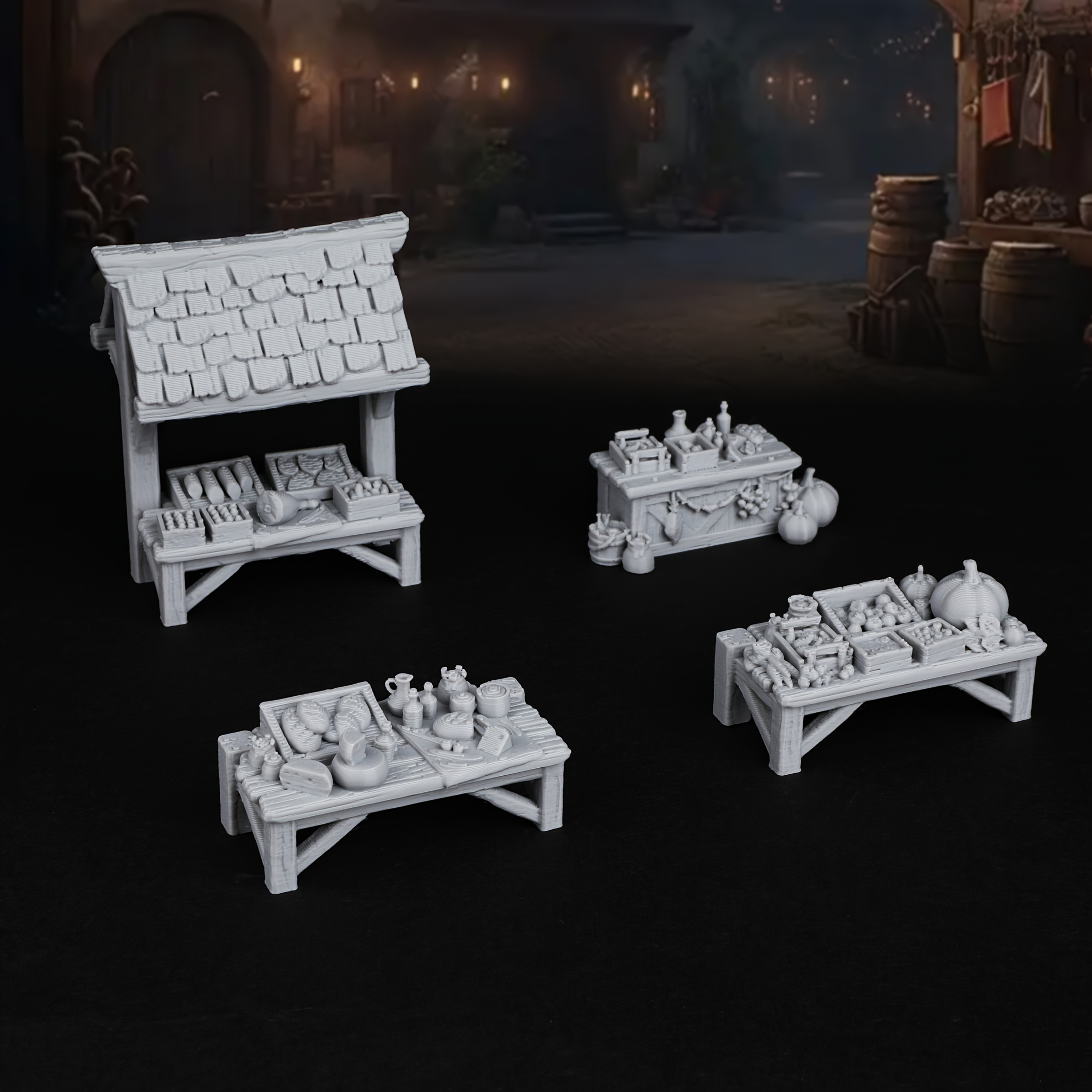 Image of Market Stall Rpg Terrain Set, 28-32mm Scale Rpg Games, Enhance Your With This Detailed Miniature Diorama Kit, Collectors' , Game Additions