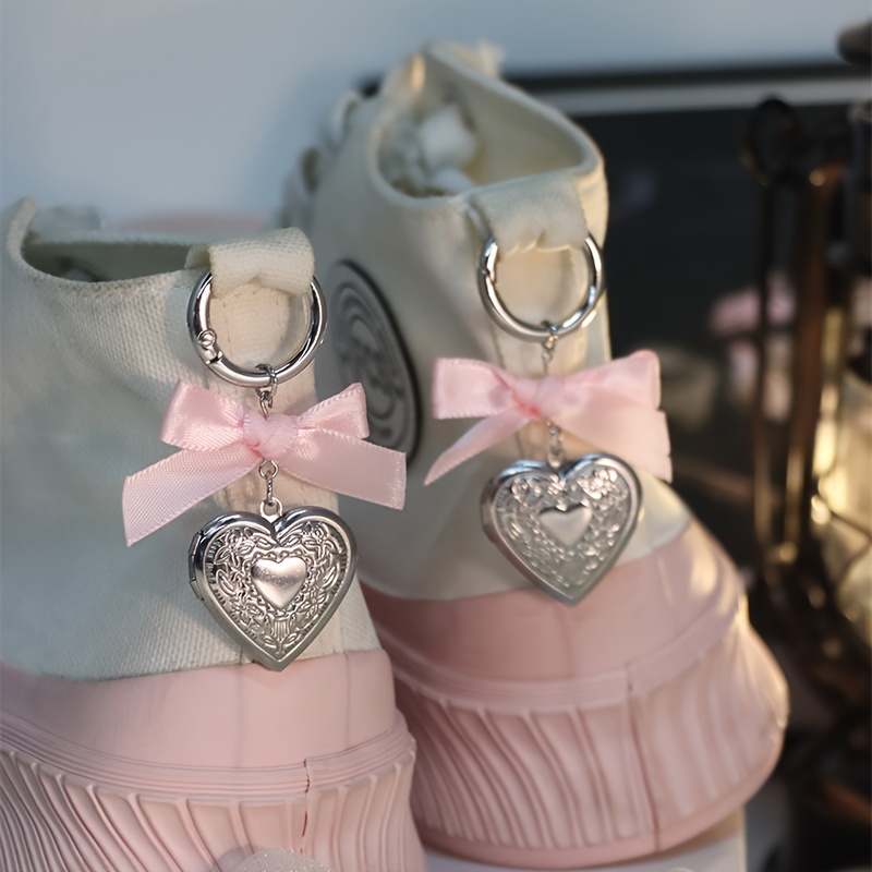 

2pcs Gothic Bow & Heart Pendants For Women's Shoes - Chic, Detachable , Copper Alloy