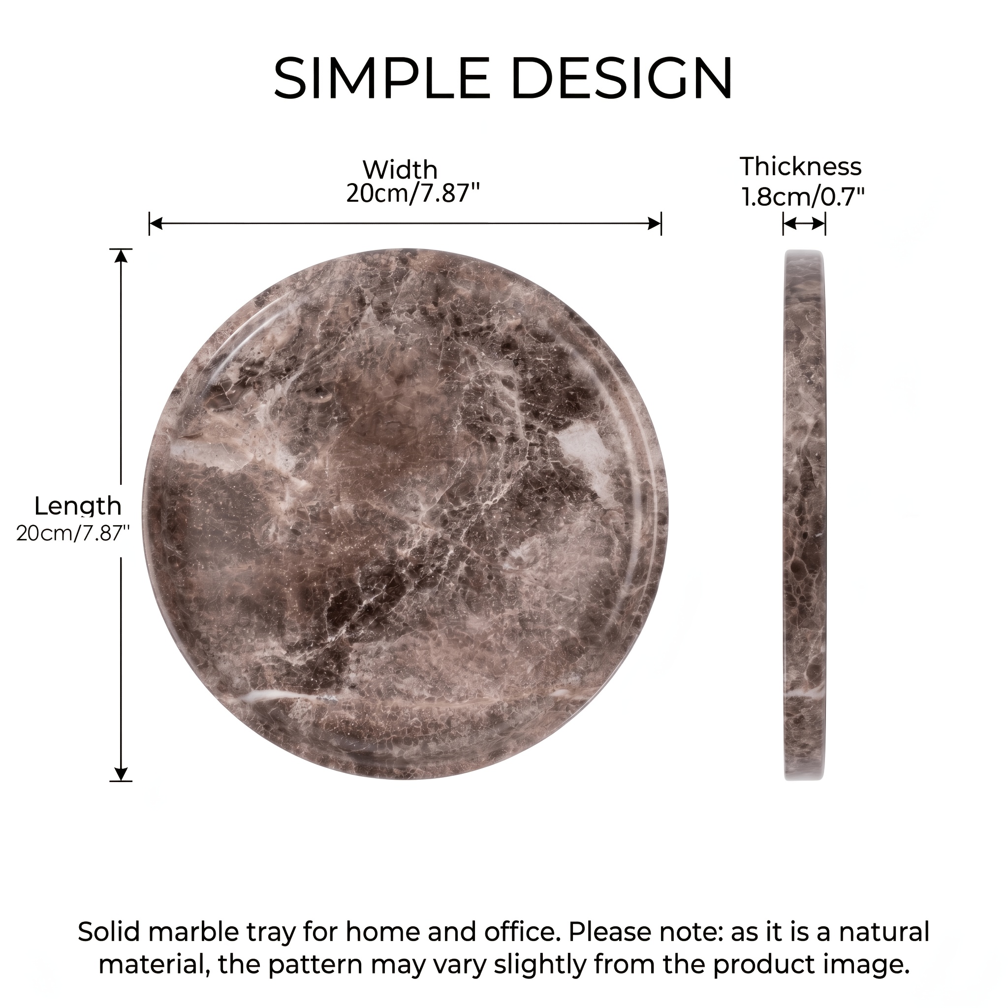 TEMU 1pc Luxury Natural Dark Grey Marble Vanity Tray, Polished Geometric For Nordic Natural Stone Bathroom Storage Organizer And Jewelry Storage For