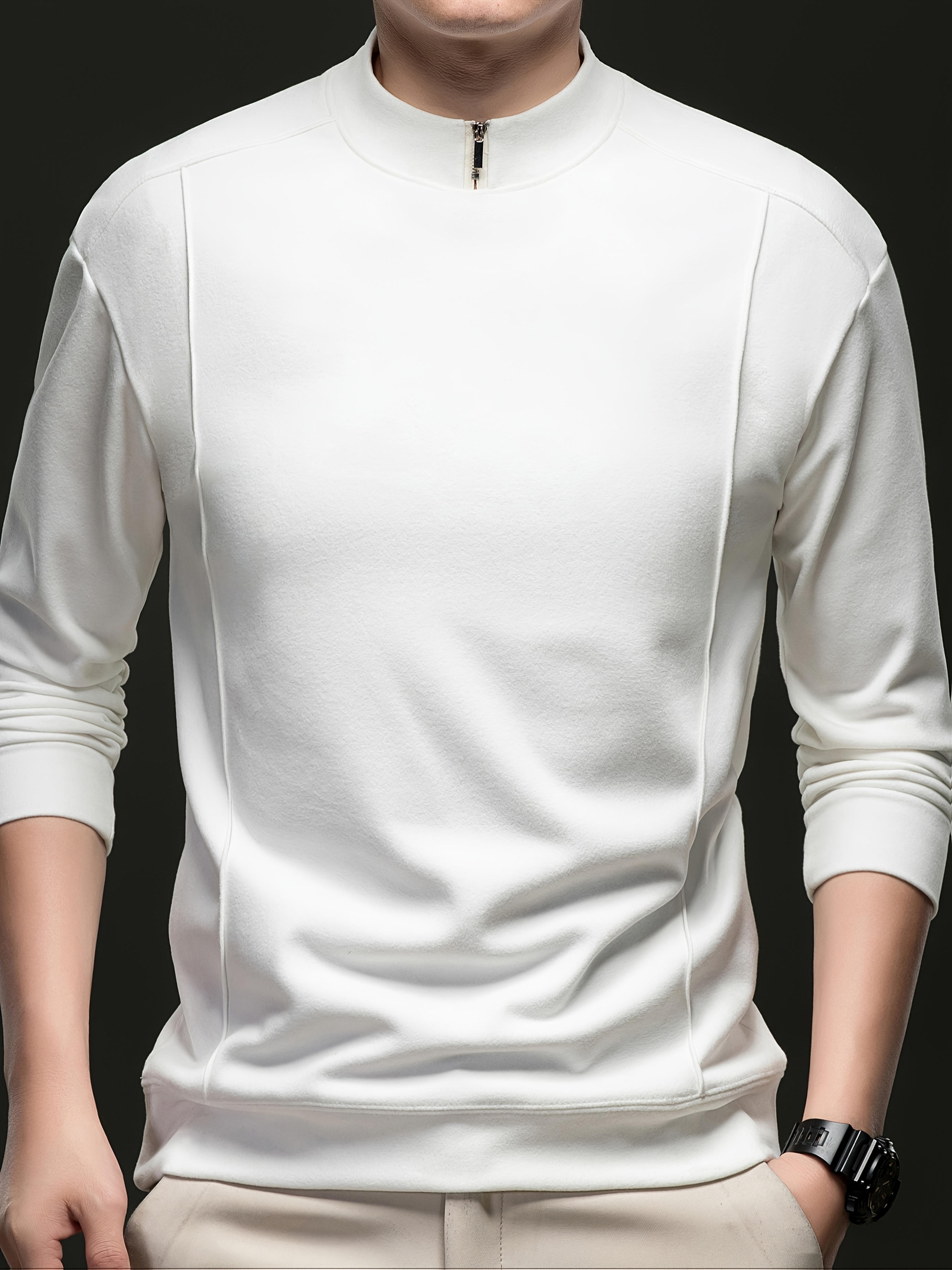 *'s Black Zip-Up Mock Neck Long Sleeve T-Shirt Soft Polyester Blend,  Casual Fall/Winter Wear, Comfortable Everyday Base Layer for Fall Clothi