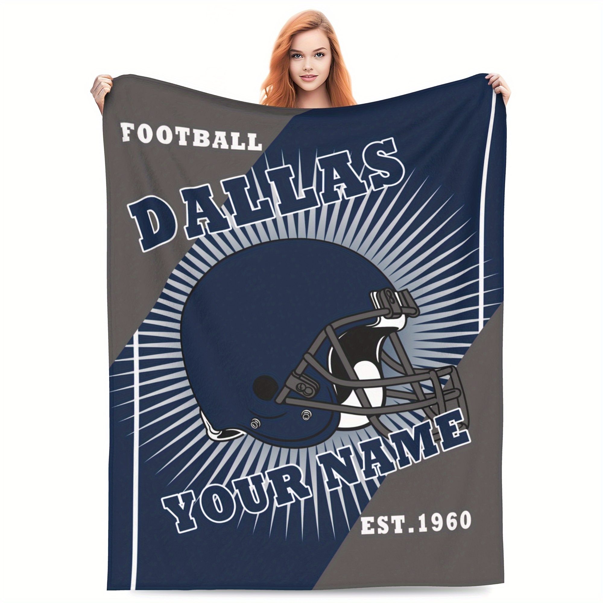 

Custom Dallas Football Throw Blanket With Personalized Name - Travel & Home Decor, Ideal Gift For Sports Enthusiasts, Polyester, Rectangular, Knit Fabric, Kitchen & Dining Room Decor Set