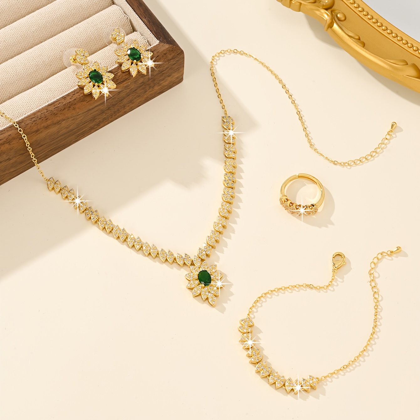 five pieces of luxury flower bud design womens bridal jewelry set suitable for daily wedding wear an ideal gift for relatives   details 1