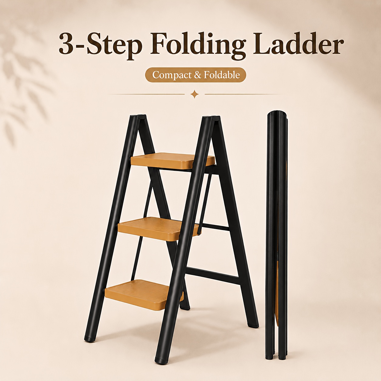 TEMU / Folding Step Ladder, Portable Household Step Stool With Wide Anti-slip Pedals, Sturdy Metal Frame & Compact Foldable Design For Kitchen,
