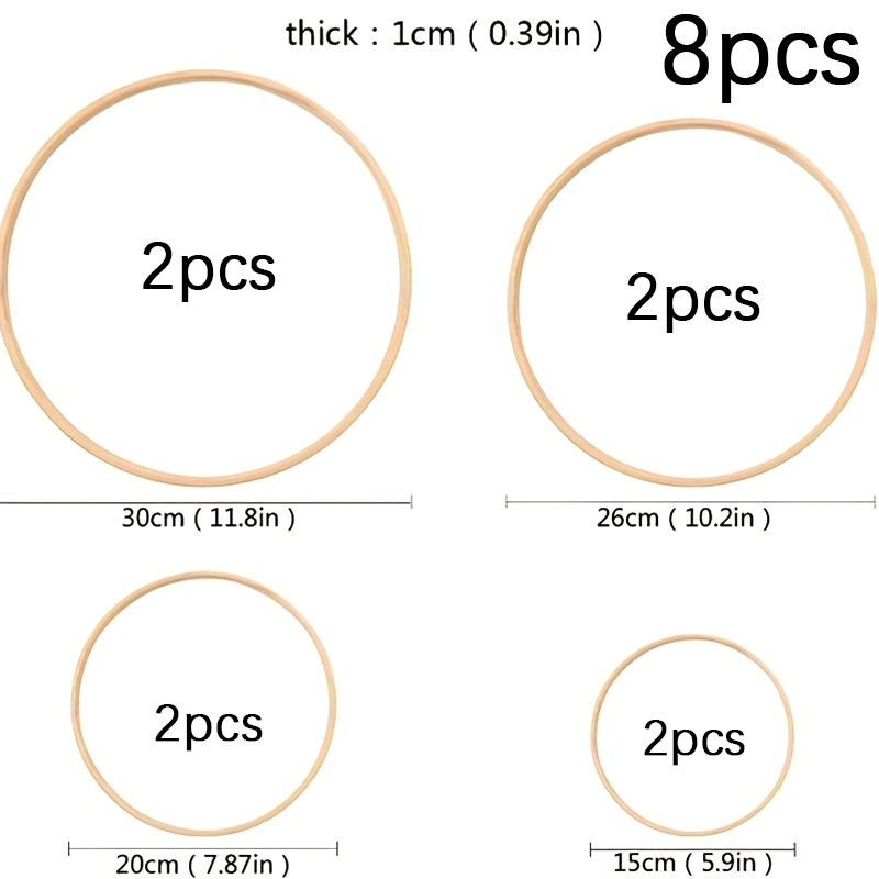 8pcs (6/8/10/12 Inch) Wooden Bamboo Garland Wreath Craft Hoops For Wedding Wreath Decoration, Macrame, Wall Hanging Crafts