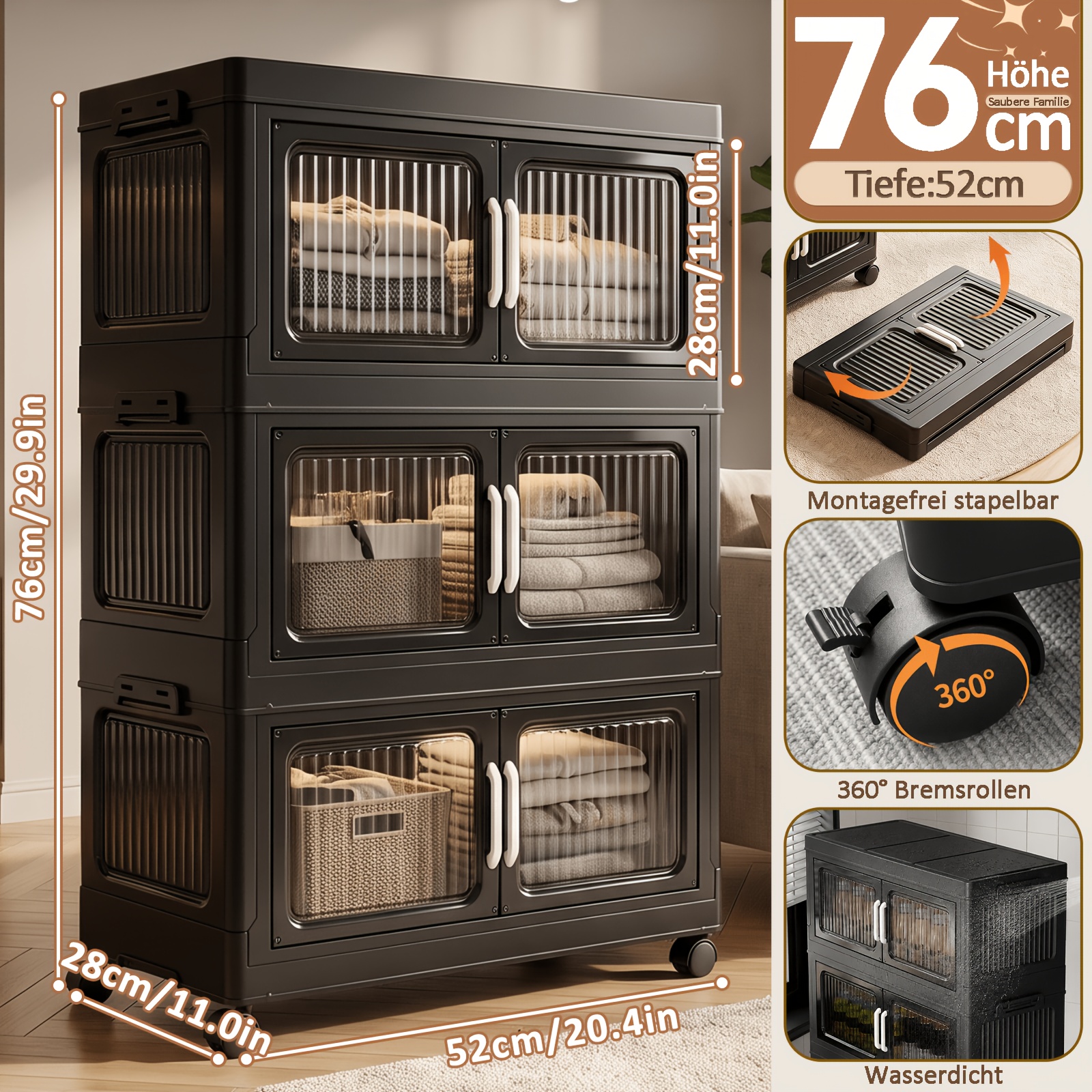 TEMU Armadietto portaoggetti a 5/3 , grande capacit�, pieghevole con 4 ruote per , con ribaltabile, per armadi, camere da letto, cucine, per riporre