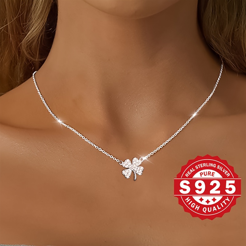 

's Clover Necklace, S925 Pure Silvery, Clover With Inlay Craft, Exquisite, Elegant And Unique, Suitable As A Gift For Women, Low Allergy 1.8g