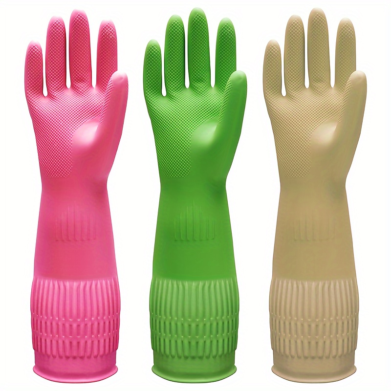 

3 Pair, Premium Household Cleaning Gloves, Waterproof Kitchen Dishwashing Gloves, Non-slip Housework Gloves, Durable Laundry Washing Gloves, Cleaning Supplies, Cleaning Tool