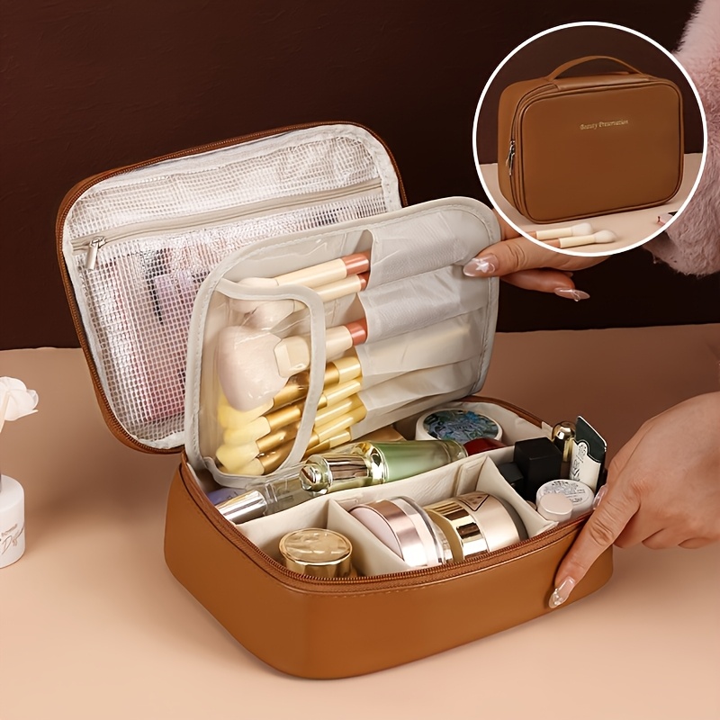 TEMU Trousse de rangement de maquillage multi-couches de grande capacité avec section à plusieurs compartiments pour pinceaux, organisateur de