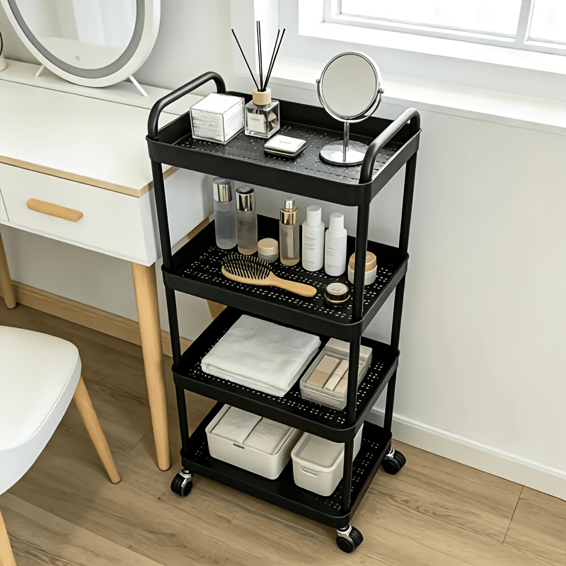 TEMU Four-tier Mobile Multi-functional Storage Cart With Wheels, Featuring Layered Open-shelf Design For Ventilation, Drainage, And Dust Prevention.