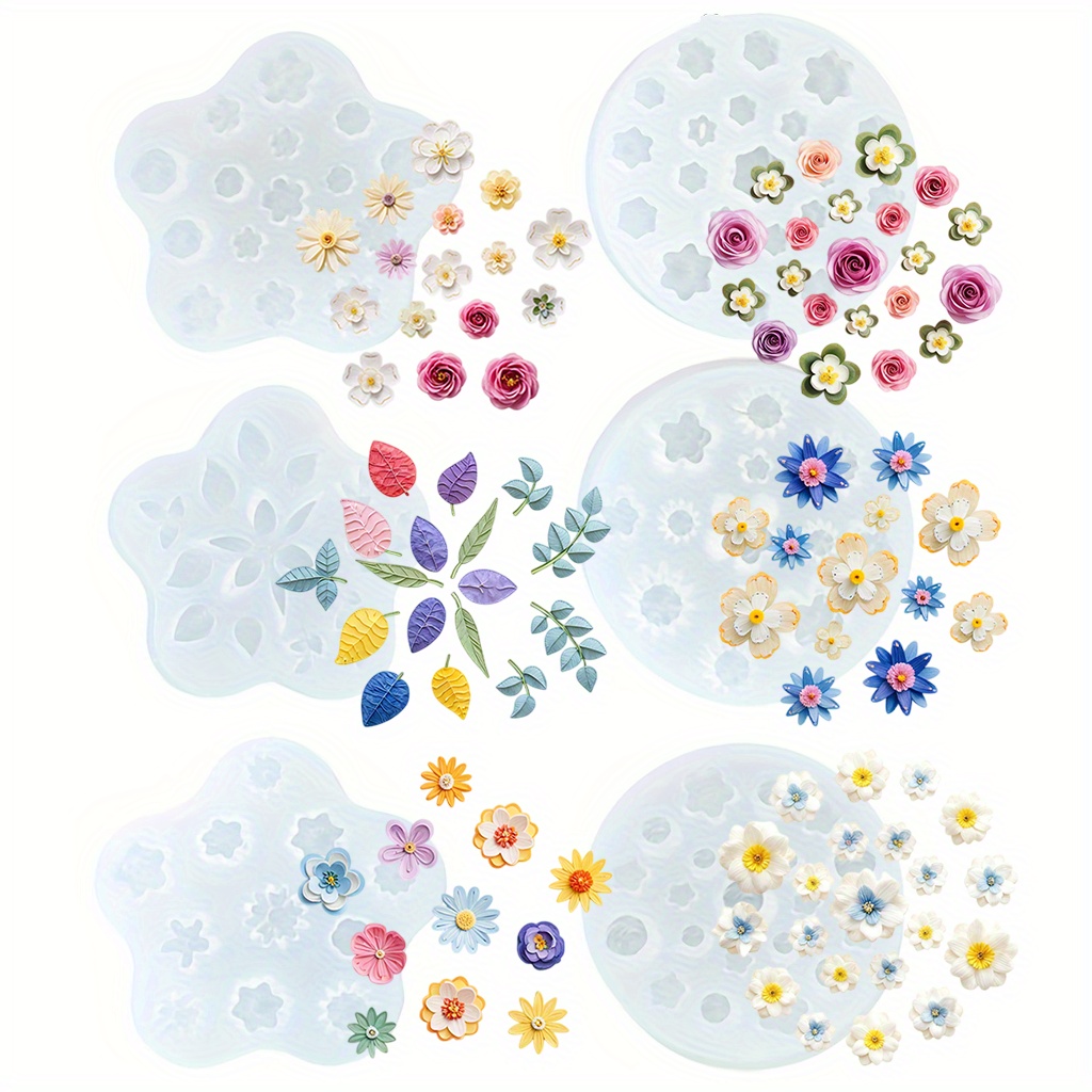 E-shop 6 Stück Mini-Blumen- Blatt-Silikonformen, für DIY-Harzhandwerk, Ton, Epoxidharz, Nagelkunst-Dekorationen, Halsketten, Ringe, Anhänger usw.
