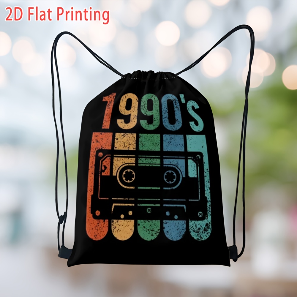 item picture 2d flat 1pc 1990s   tape pattern drawstring cinch bag for gym court training travel cycling swimming yoga travel storage daily   camping drawstring closure design lightweight sports bag machine washable holiday gift birthday