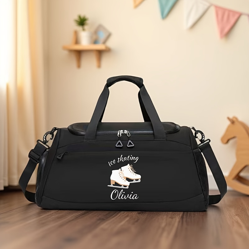 TEMU Women's & Men's Large-capacity Name/text Crossbody Bag With Ice Skating Print Suitable For Travel, Beach, Gym, Training, Adjustable Strap, Zip