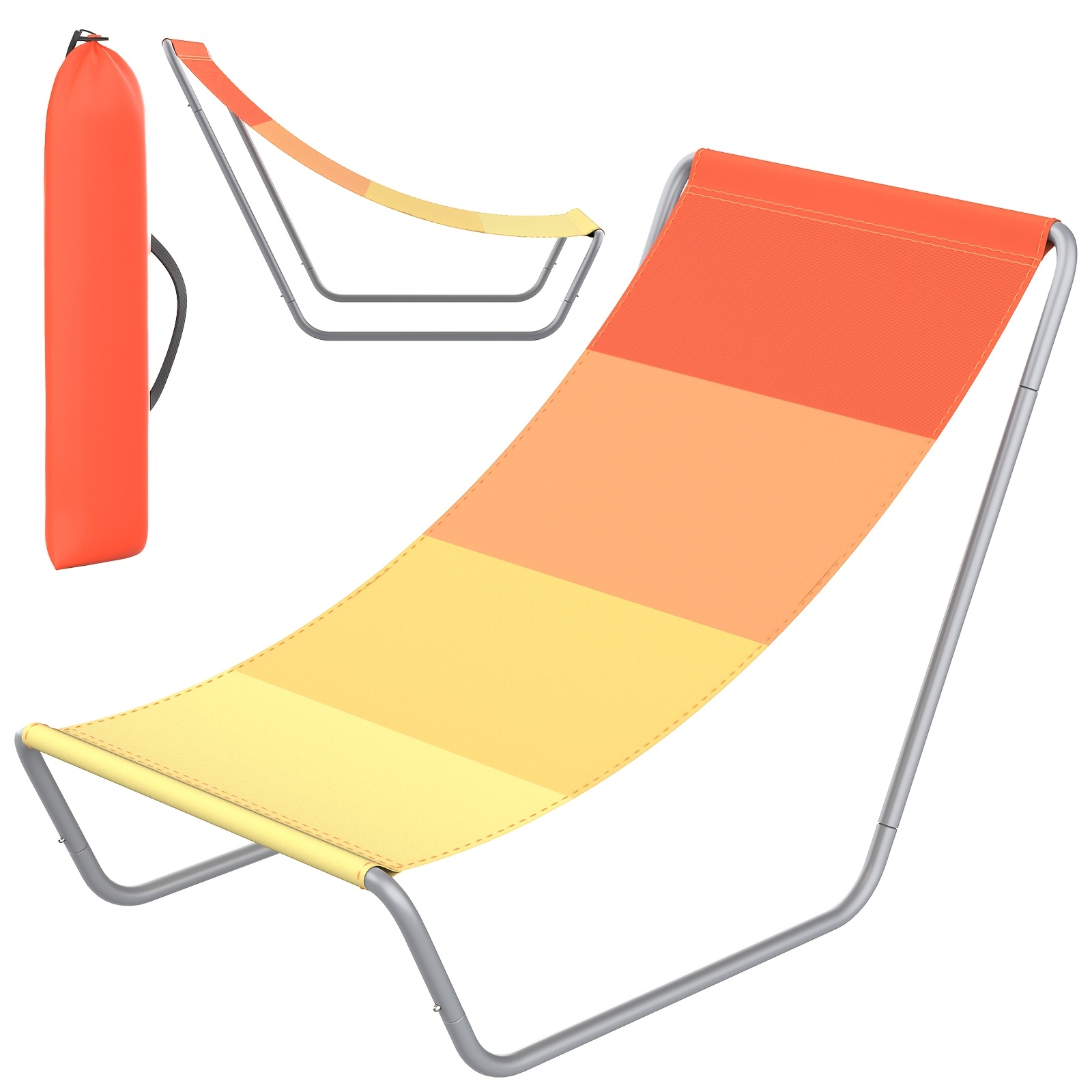 Image of Bseckoo Us Compact And Portable Chair - Sky Blue With Blue Gradient To Orange Color, Outdoor Beach Camping, Afternoon Nap, Adjustable Backrest Chair
