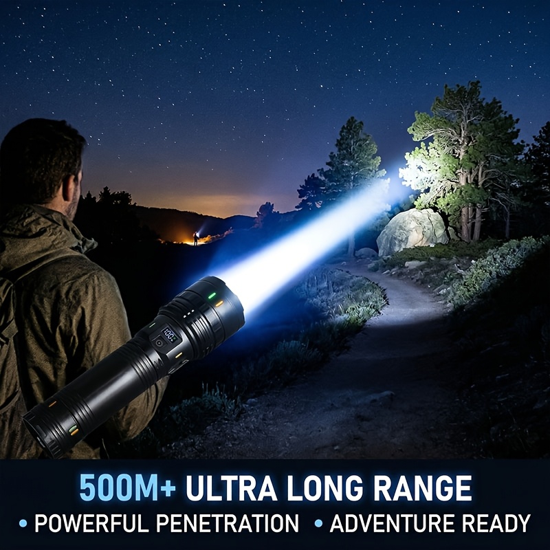 1 outdoor large adventure flashlight long range spot light usb rechargeable with high capacity lithium battery for camping and night travel
