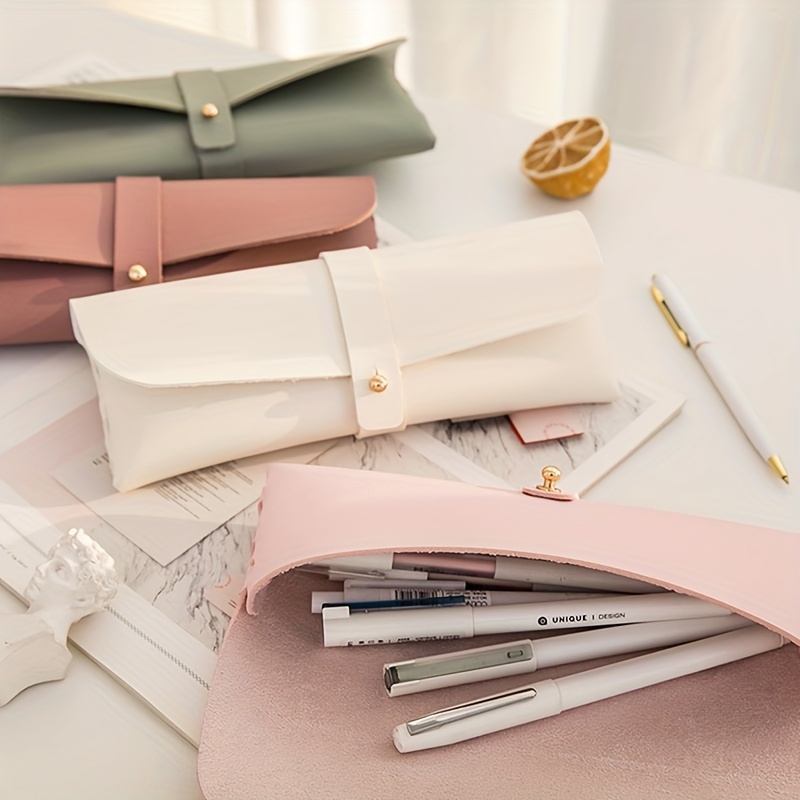 

1pc Leather Pencil Case, Premium Simple Portable Stationery Organizer, Elegant Pen Pouch, Multi-functional Cosmetic Bag