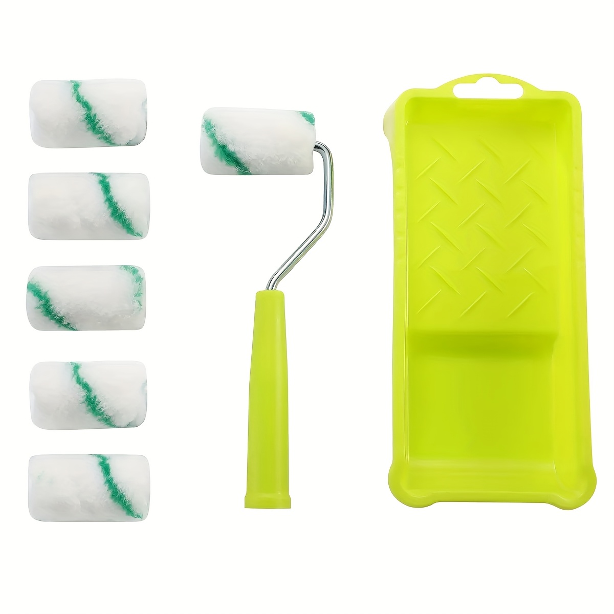 2-inch Mini Paint Roller Set, 8pcs With Green Plastic Handle And Polyester Rollers - Convenient For Home Use, Smooth Application, , Stylish Paint Applicator, Sturdy Plastic Handle, Painting Tools