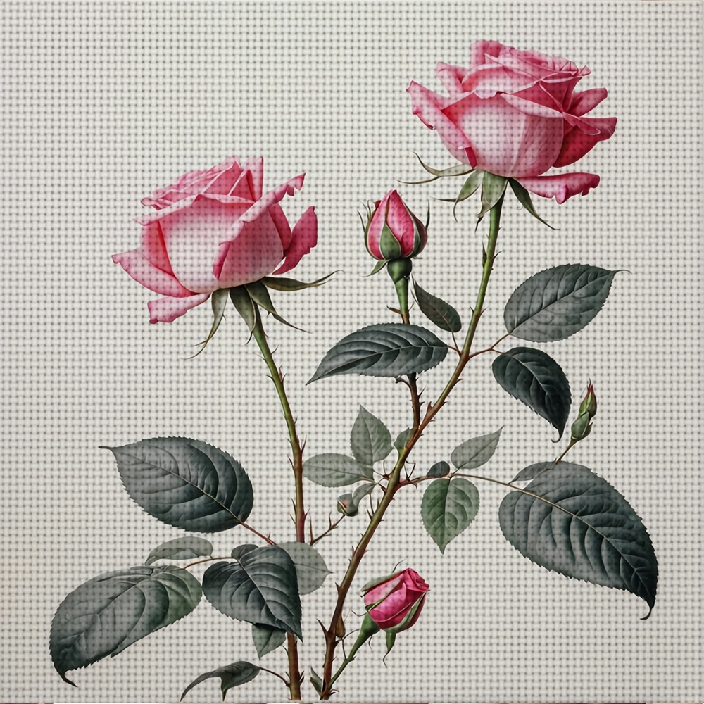 Frameless Stitch Print Set, Pink Rose Blooming
