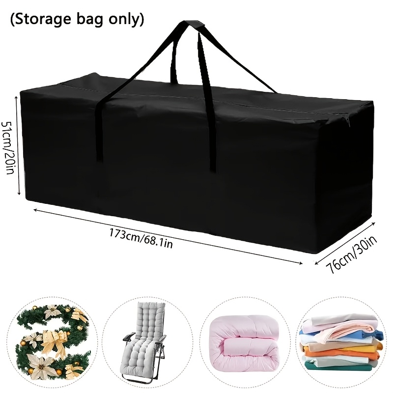 Image of 1pc Of Heavy-duty Oxford Cloth Furniture Cushion Storage Bag, Suitable For Outdoor/indoor Terrace Furniture, Clothes, Pillows, And Christmas Trees. Black, Green, Beige, Gray , Cushion Storage Bags