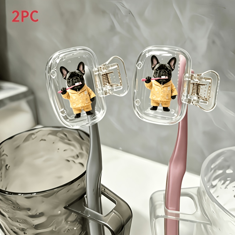 TEMU 2pcs French Bulldog Pattern Toothbrush Travel Case Set, Travel Business Toothbrush Storage Additions, Home Toothbrush Suitable For Home And