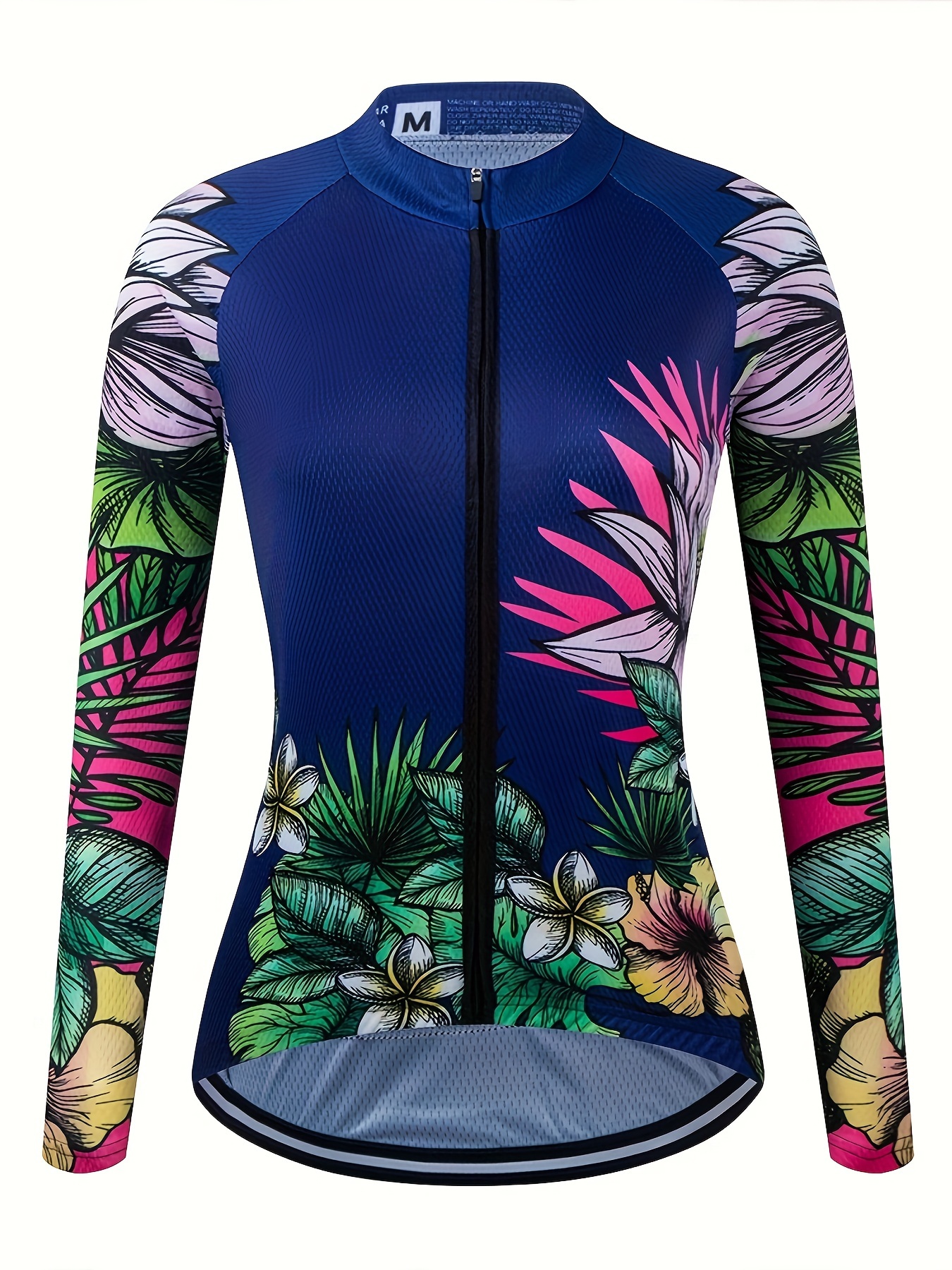 women's dark blue floral print long sleeve cycling jersey Temu
