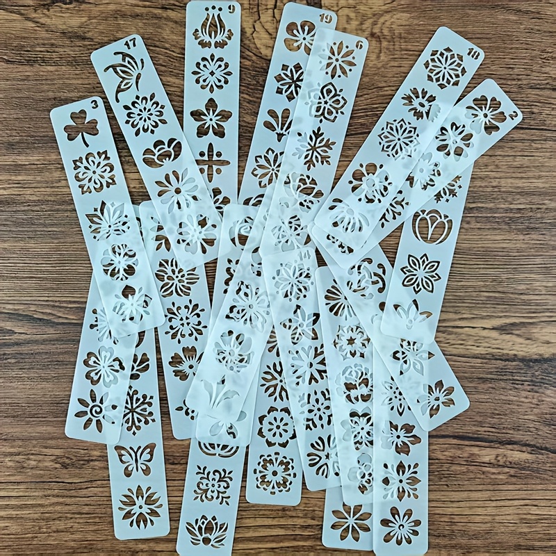 E-shop 20 Vorlagen kompatibel für Malbücher & Kunstbedarf – Symmetrische Blumen, Lotus, Mandala, Schneeflocken-Schablonen mit Gesichtsanleitungen –