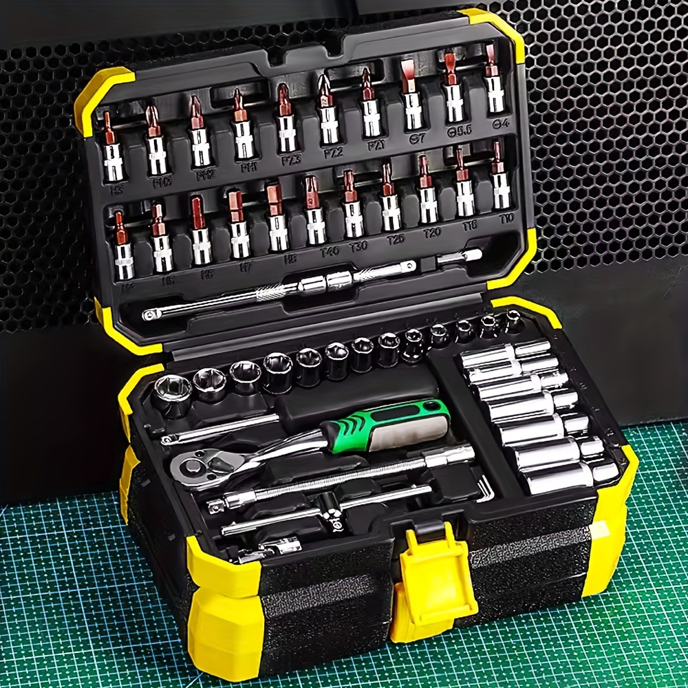 

53pcs Socket Wrench Set, Ratcheting Wrench Set And Extension Bar Gimbal Slide Bar Extension Sockets, Set For Automotive Repair And Home Use.