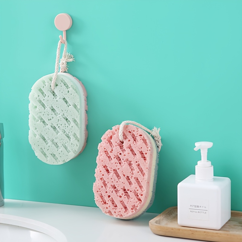 Three-Color Sponge Bath Brush with Hook for Household Use