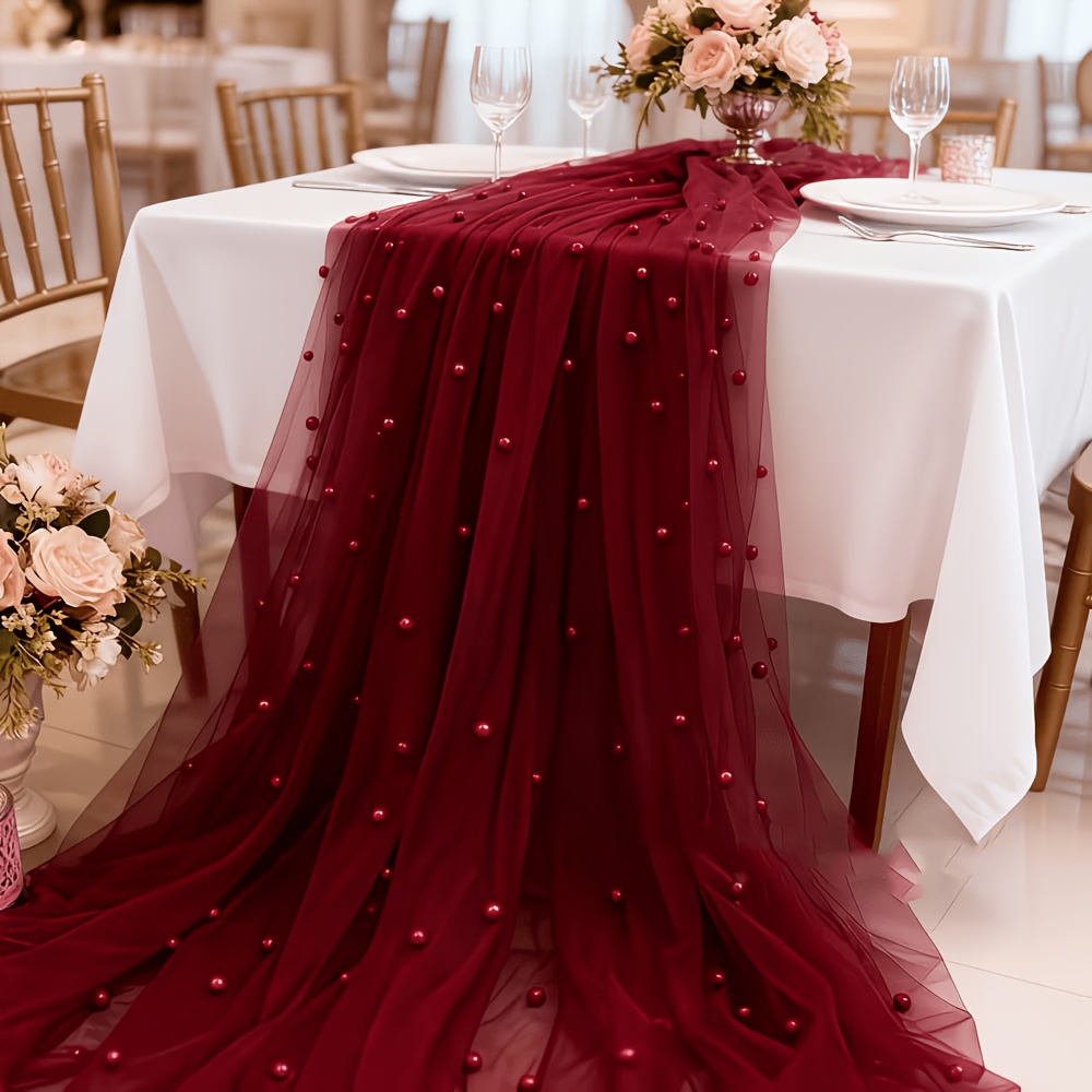 TEMU Nappe de table en de perles bordeaux, idéale pour et les festivals, en polyester, parfaite pour les réunions de famille, les fêtes, , les