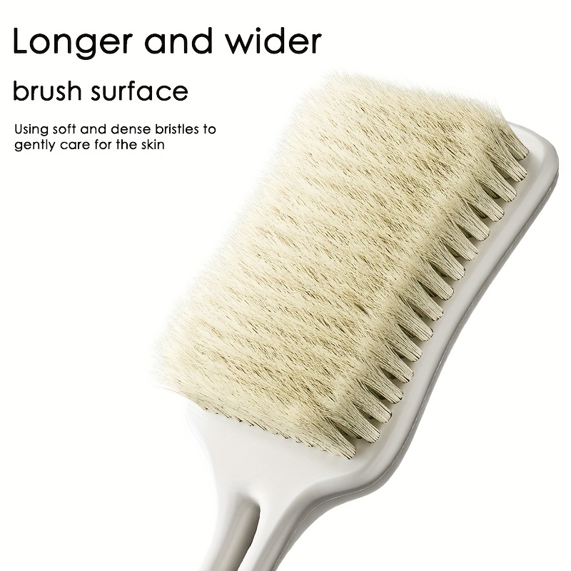 long handled cleaning shower brush with soft and hard bristles   and   brush surface back frosted body exfoliator suitable for wet or dry brushing white Product details 2