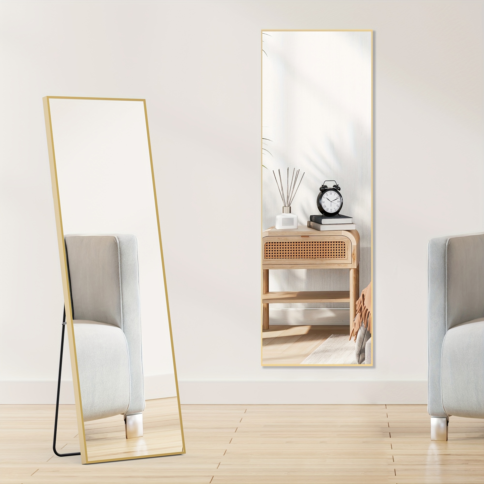 

59"x16" Full Length Mirror Full Body Floor Mirror Standing Hanging Or Leaning Wall Mirror With Alloy Thin Frame Stand Aluminum For Bedroom